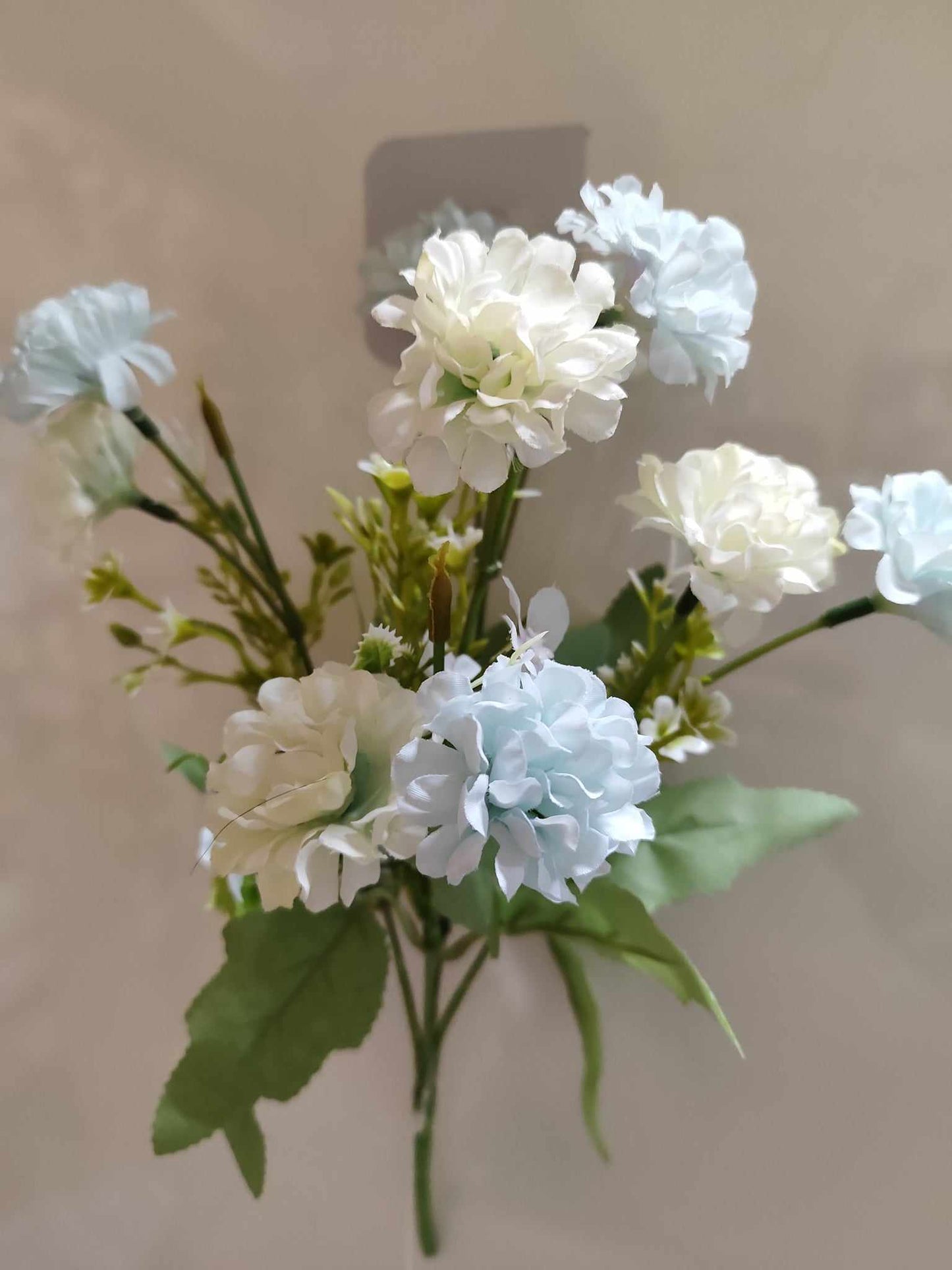 30cm Chrysanthemum Bouquet Baby Blue/Cream - Evergreen Silk Plants