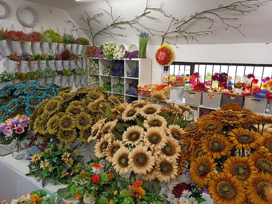 Coloured Stemmed Sunflowers - Evergreen Silk Plants