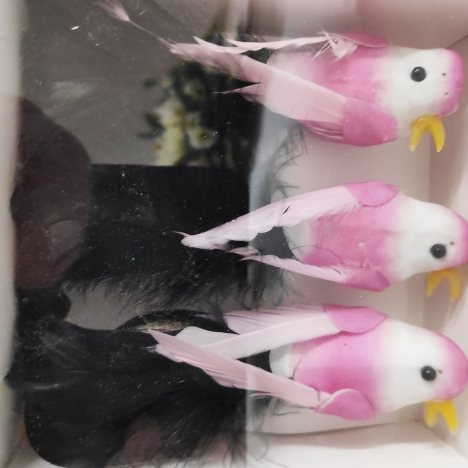 Set of 3 birds Black Tail - Evergreen Silk Plants