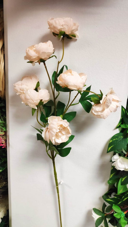 72cm Peony Spray Peach 7 Flowers - Evergreen Silk Plants