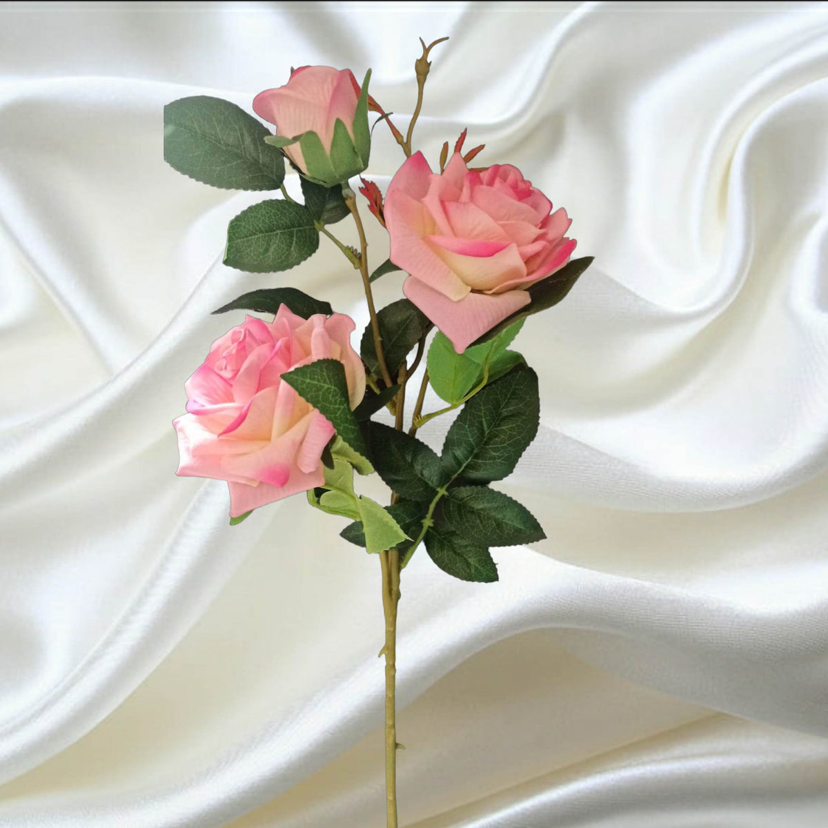 Long stem 3 head Velvet rose 2 tone pink | Evergreen Silk Plants