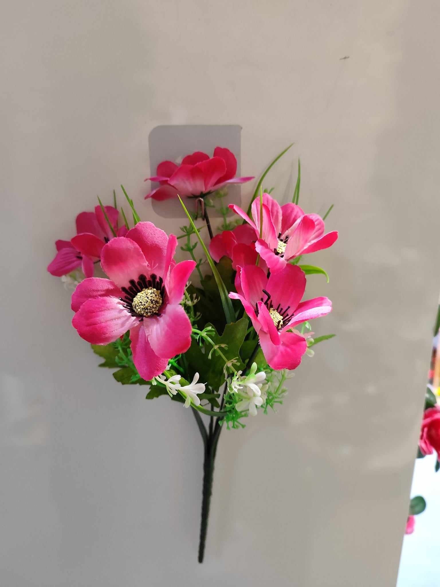 33cm Poppy Bouquet with filler Cerise/Pink - Evergreen Silk Plants