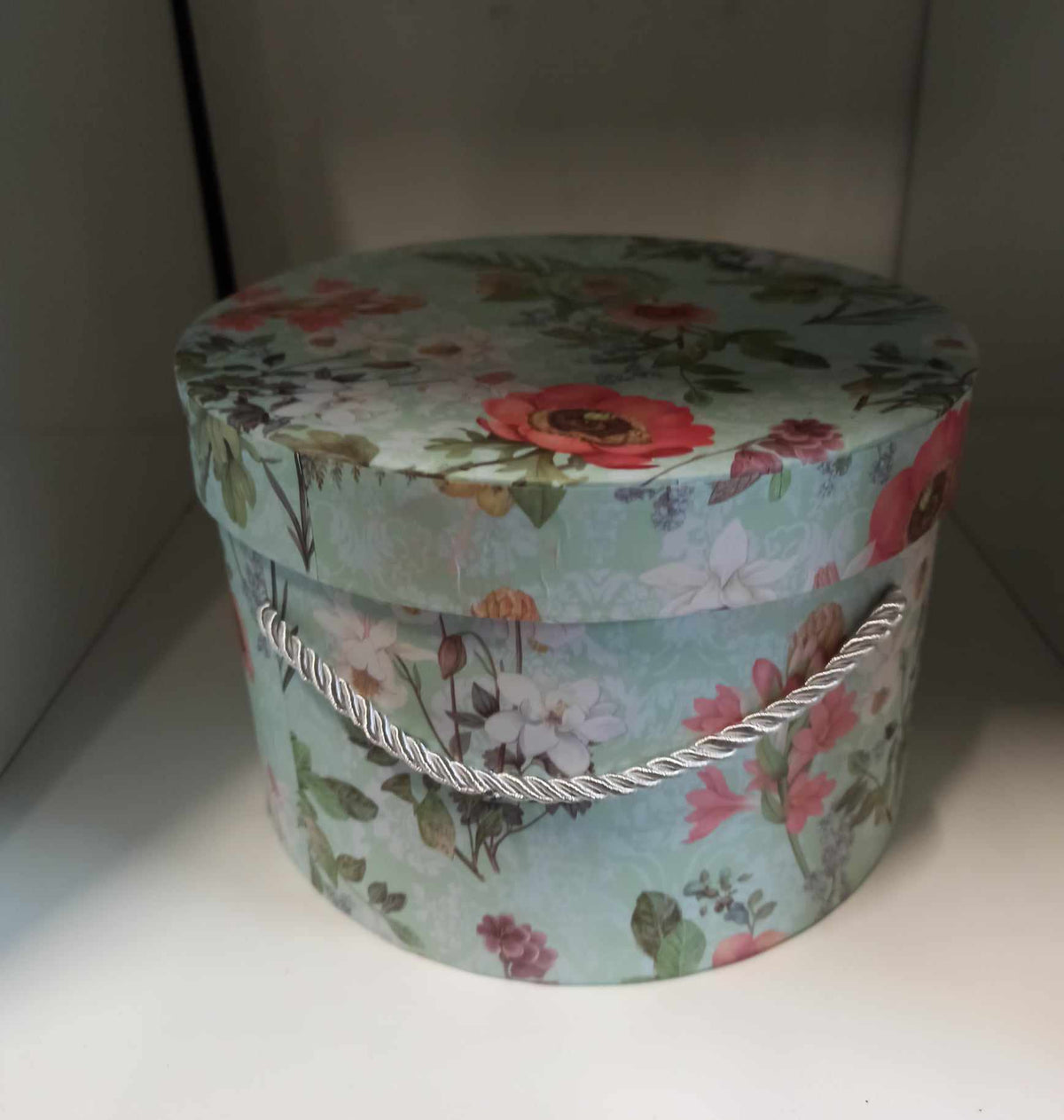 floral mint green hat box 13cmx 20cm