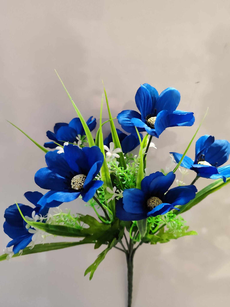 33cm Poppy Bouquet with filler RoyalBlue - Evergreen Silk Plants