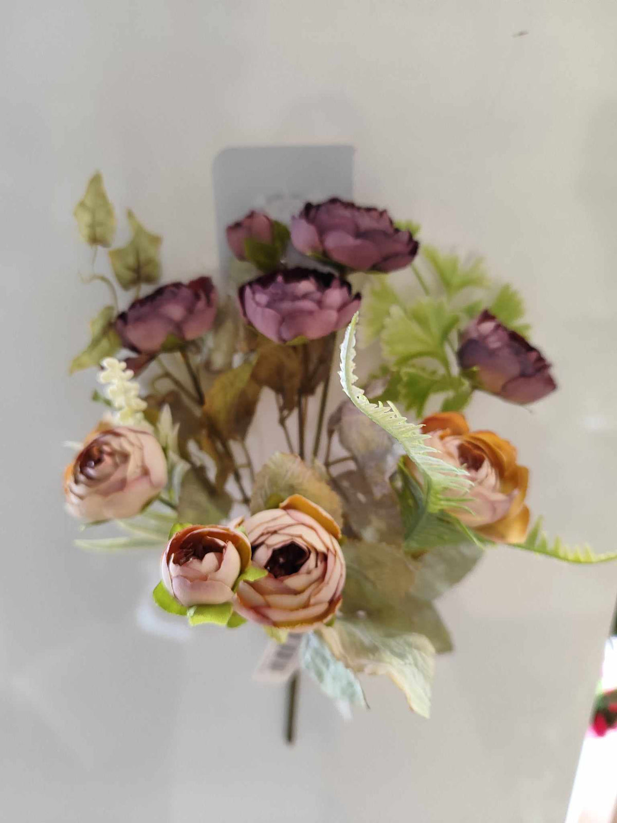 30cm Rustic Ranunculus Bouquet Purple/Peach