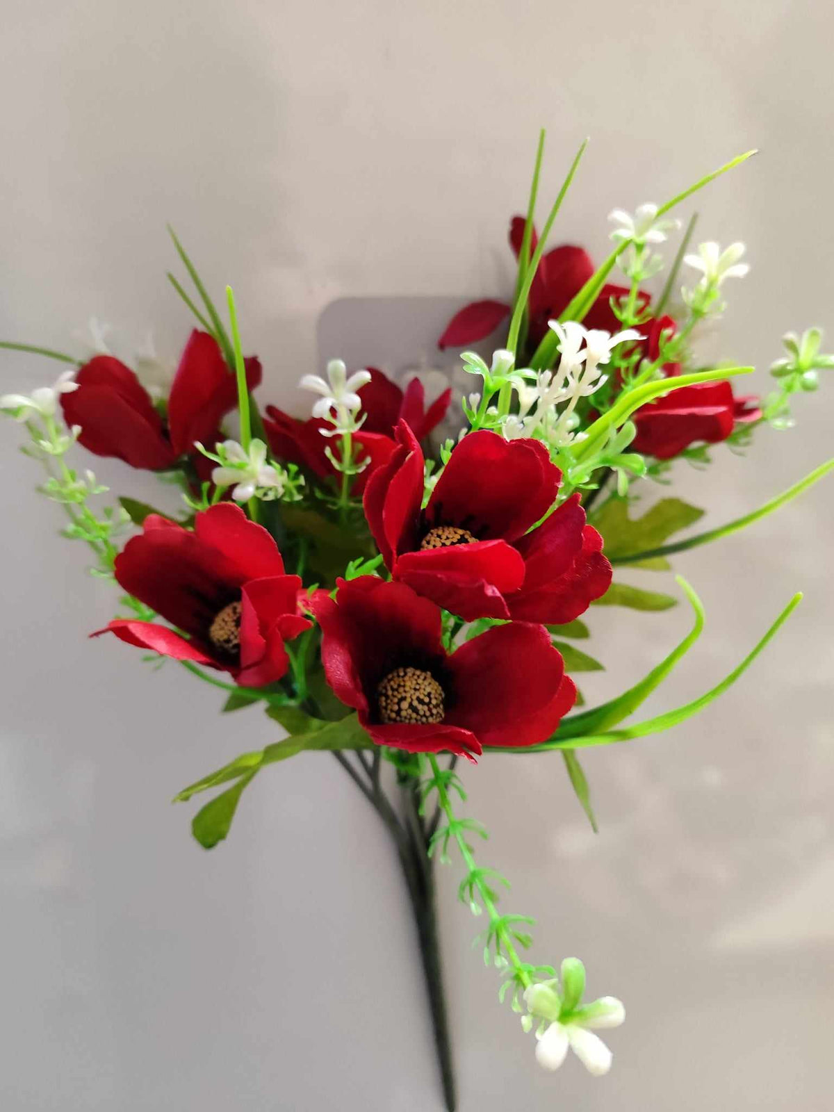 33cm Poppy Bouquet with filler Red - Evergreen Silk Plants