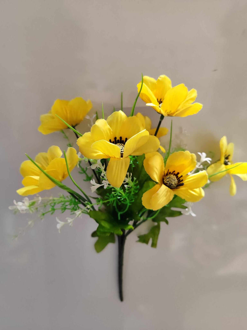 33cm Poppy Bouquet with filler Yellow - Evergreen Silk Plants