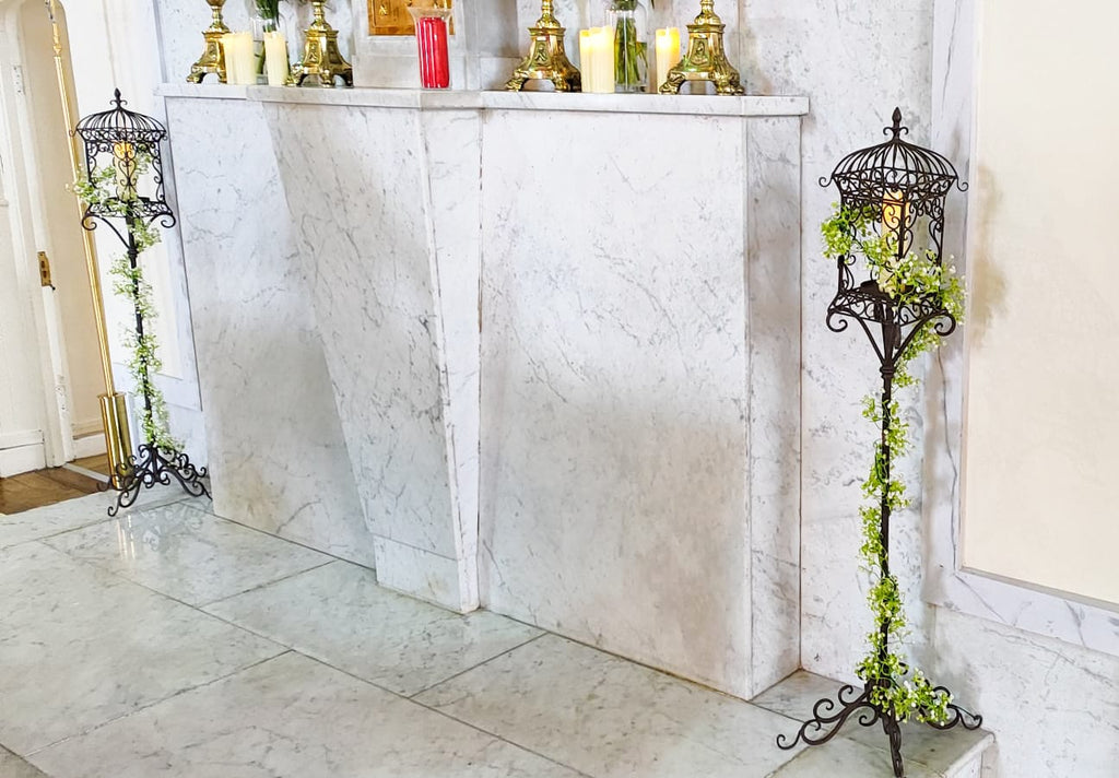 Meadow wedding package church aisle styling with white florals