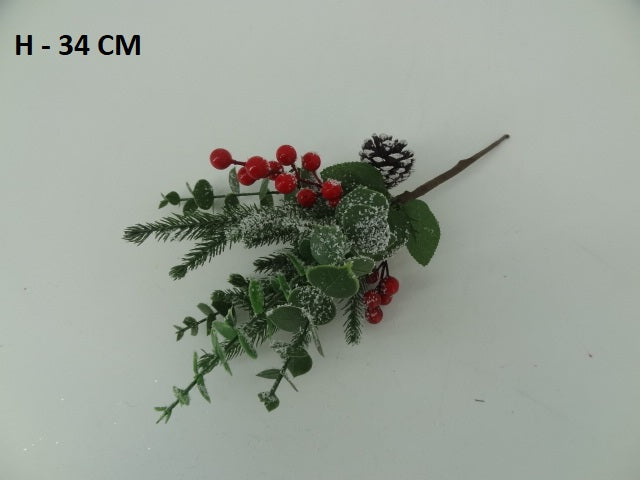 34cm Berry and Pinecone pick - Evergreen Silk Plants