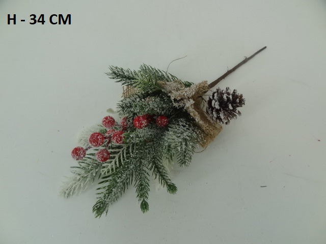 34cm Red Berry/Spruce/Pinecone Pick