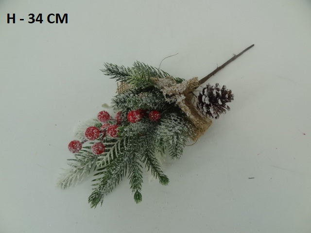 34cm Red Berry/Spruce/Pinecone Pick - Evergreen Silk Plants