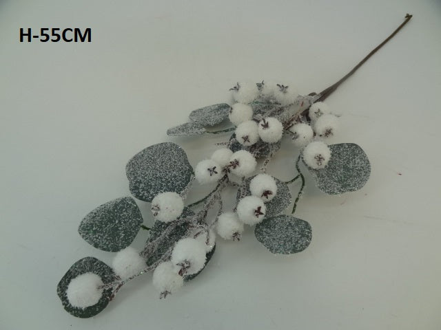 55cm White Berry/Eucalyptus spray - Evergreen Silk Plants