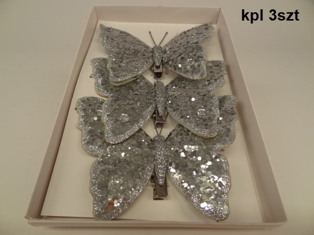 3 Silver Glitter Butterflies