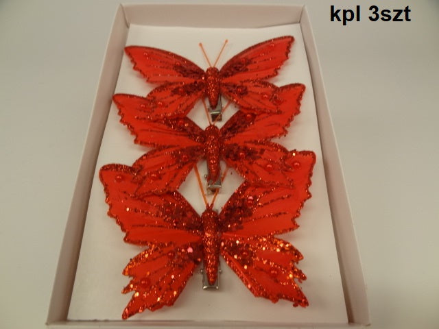 Set of 3 Red Glitter Butterflies - Evergreen Silk Plants