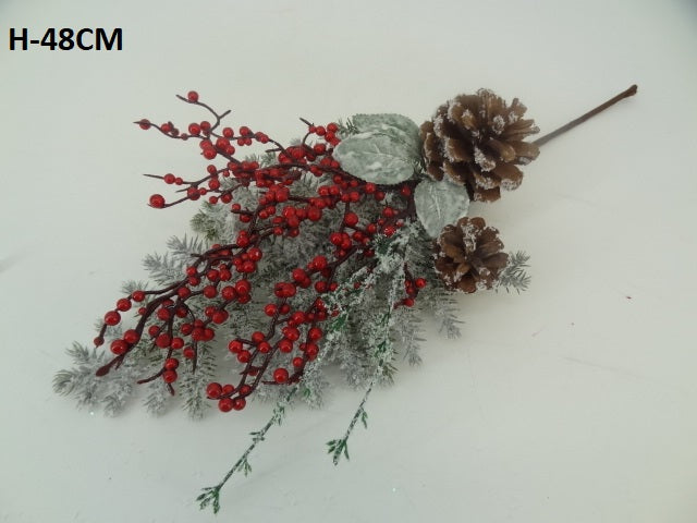 48cm Red Berries and Pinecone pick