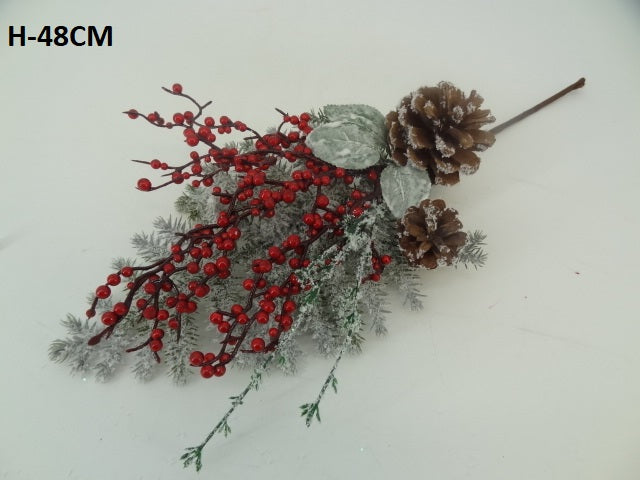 48cm Red Berries and Pinecone pick - Evergreen Silk Plants