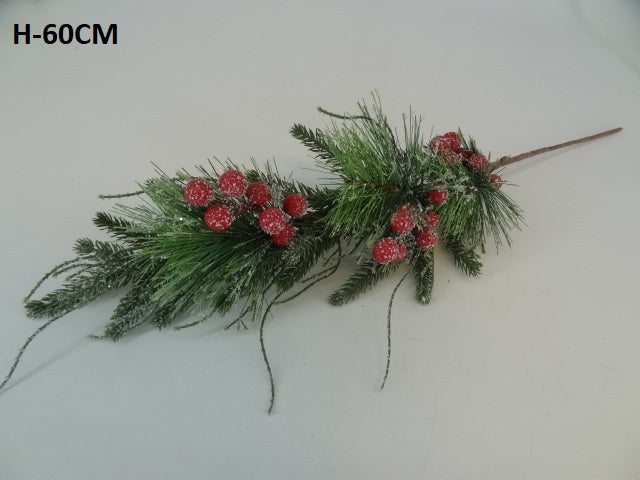 60cm Berry and Spruce spray - Evergreen Silk Plants