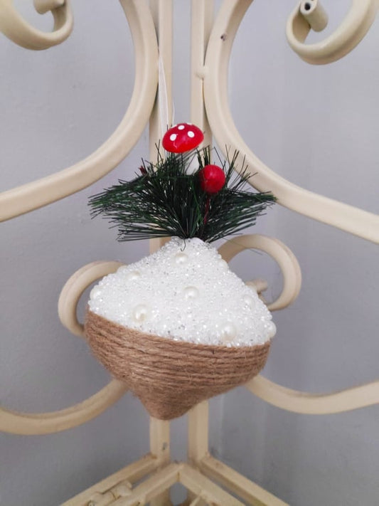 Christmas Ball with cord and decoration - Evergreen Silk Plants