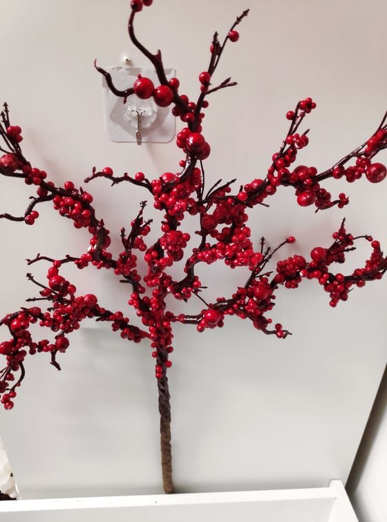 Large Berry Branch Red - Evergreen Silk Plants Large Berry Branch Red - Artificial Large Berry Branch Red - Fake Large Berry Branch Red - plants Large Berry Branch Red - trees Large Berry Branch Red - flowers Large Berry Branch Red - greenery 