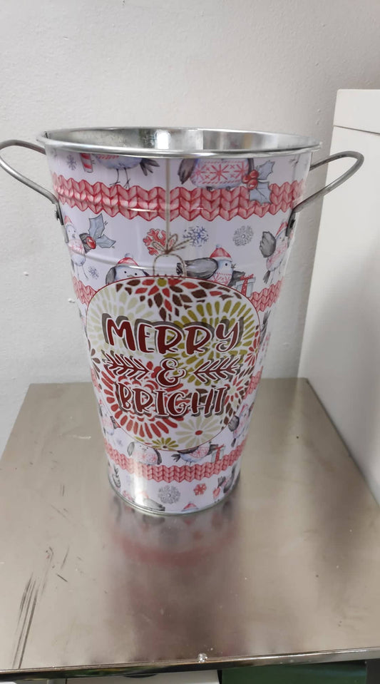 26cm LARGE METAL BUCKET WITH HANDLE - Evergreen Silk Plants