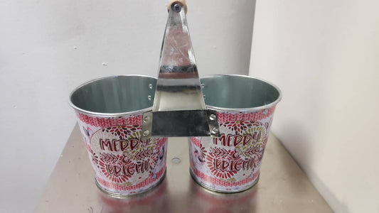 Double Christmas Bucket - Evergreen Silk Plants