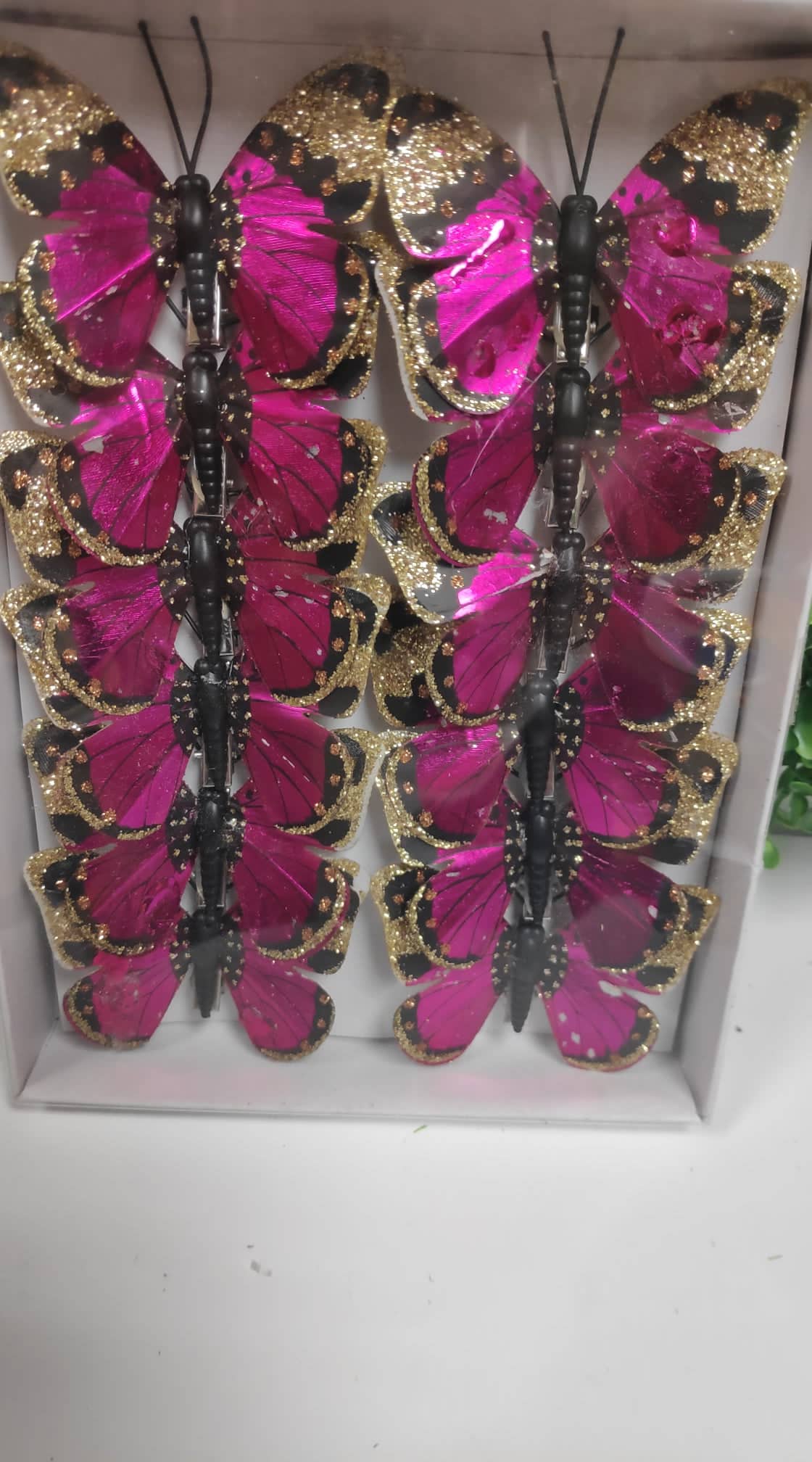 12 x 8cm Purple and Gold Butterflies | Evergreen Silk Plants