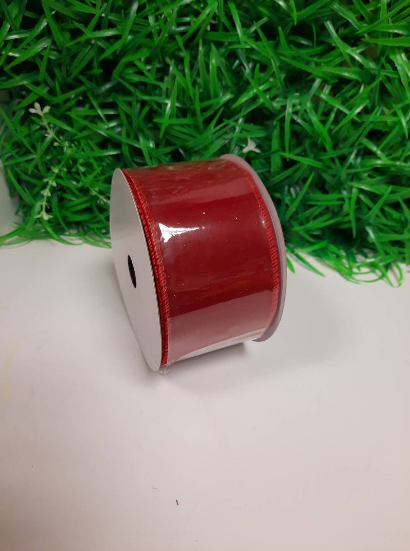 CHRISTMAS VELVET WIRED EDGE RIBBON 63mm X 10yds RED | Evergreen Silk Plants