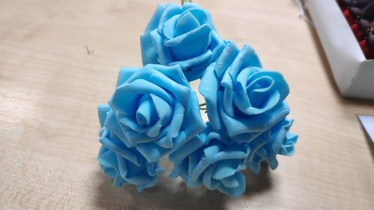 FOAM ROSE BUNCH OF 6 LIGHT BLUE - Evergreen Silk Plants