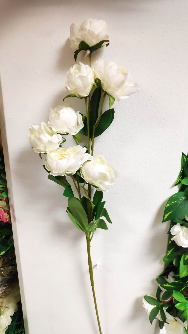 72cm Peony spray 7 flowers white | Evergreen Silk Plants