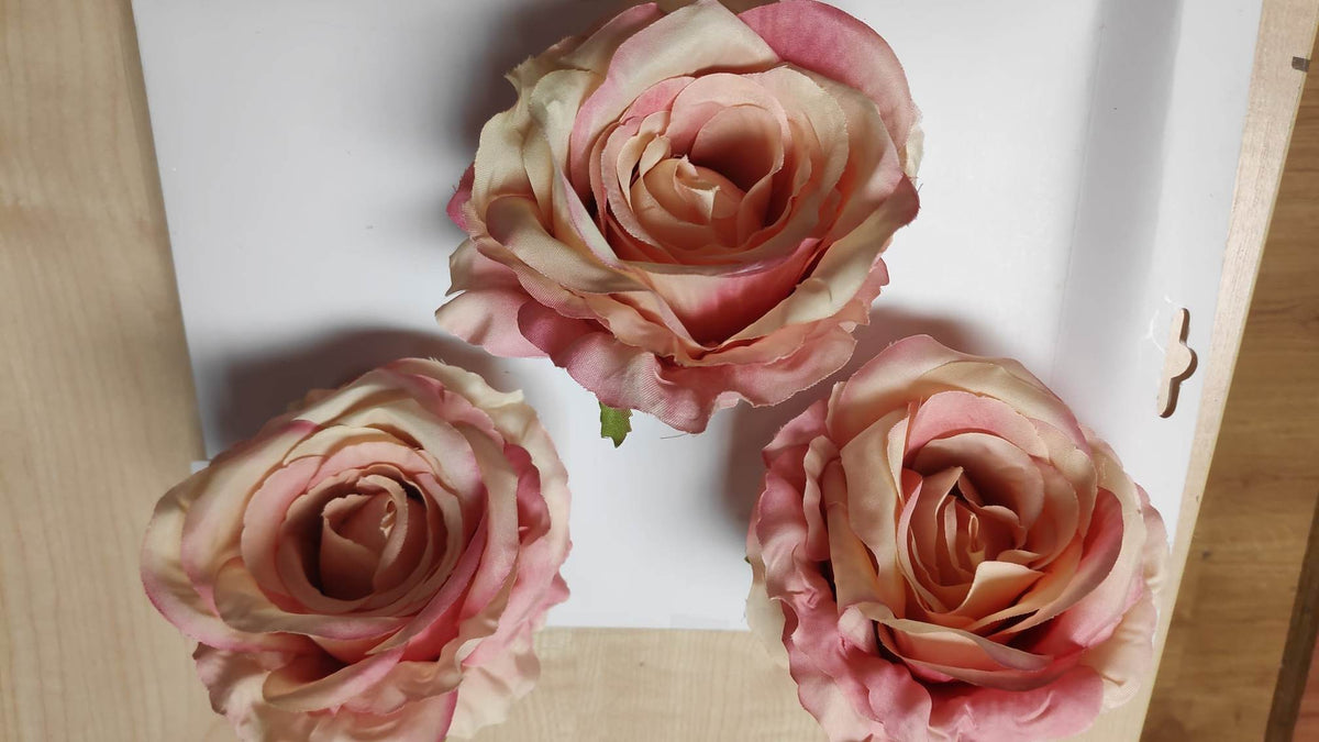9cm Silk Rose Flowerhead Pink/Peach | Evergreen Silk Plants