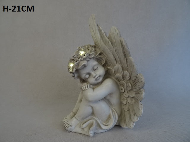 21cm LED Cherub - Evergreen Silk Plants