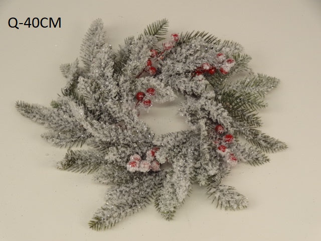 Christmas Frosted Spruce Wreath - Evergreen Silk Plants