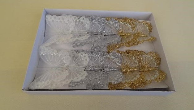 Box of 12 Butterflies, Silver, Gold, White - Evergreen Silk Plants