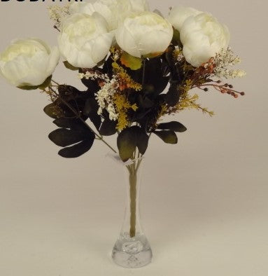 42cm Peony Bouquet Cream - Evergreen Silk Plants